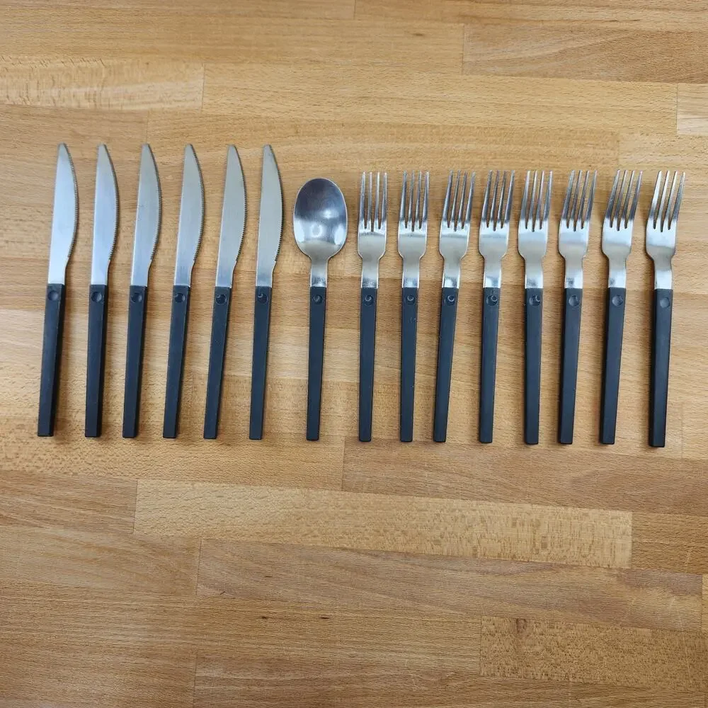 IKEA OSTRON 15 pcs Flatware Set Black Plastic Handles